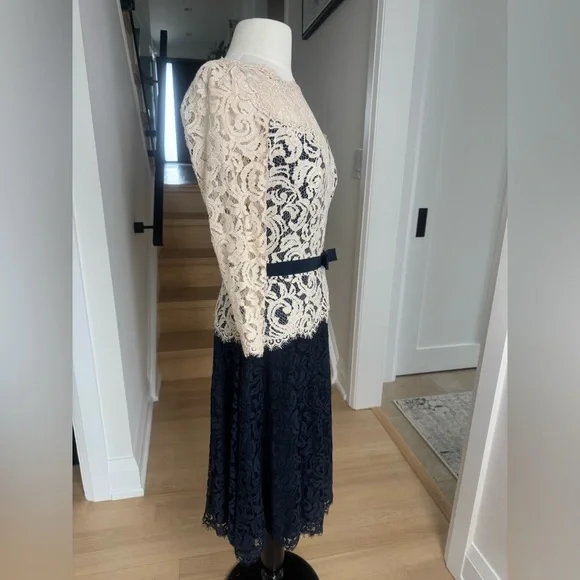 Tadashi Shoji Illusion Lace ¾ Sleeve A-Line Dress – Size 6 - Picture 4 of 8